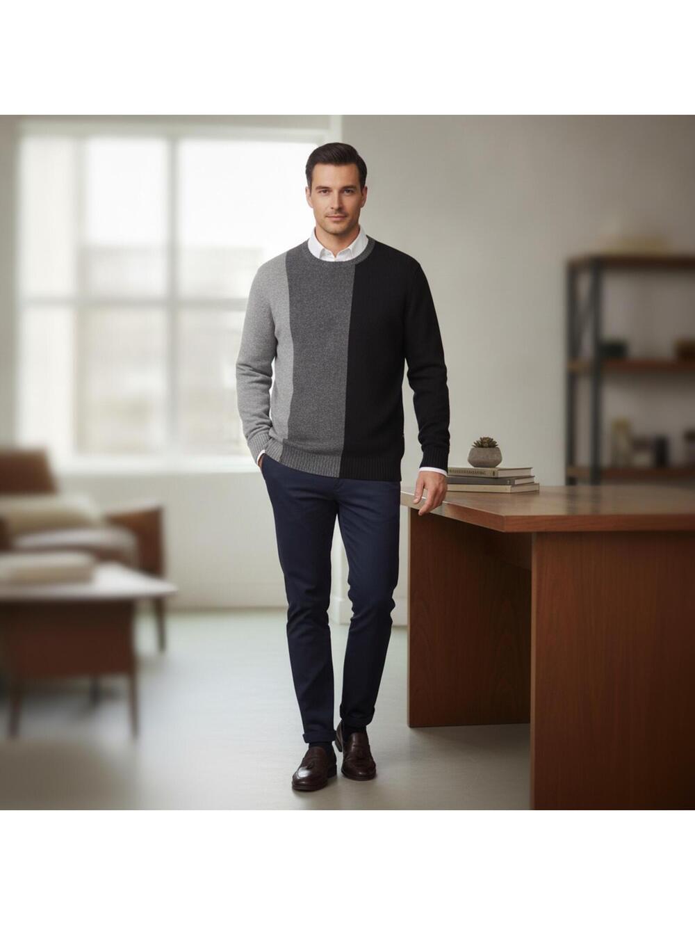 Ferrante Made In Italy Colorblock Merino Wool Sweater